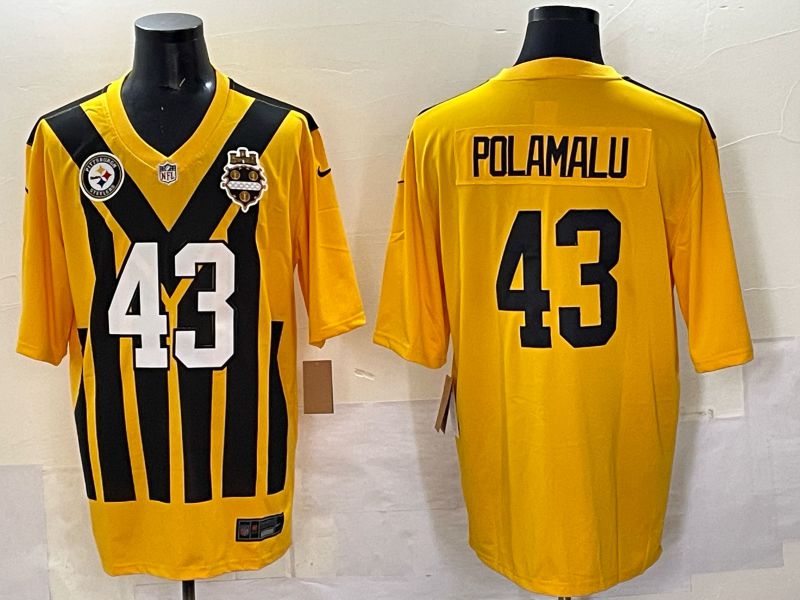 Men 2025 Pittsburgh Steelers 43 Polamalu Yellow Throwback Nike Limited NFL Jersey style 02